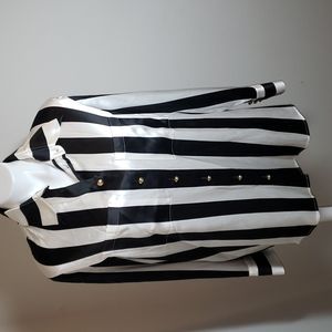 Balmain Black & White Vertical Stripe Button-Down Shirt